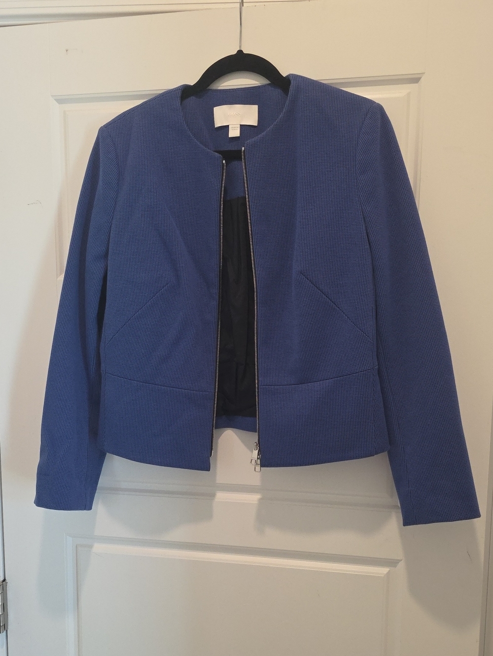 Hugo Boss Royal Blue Collarless Zip-Front Blazer